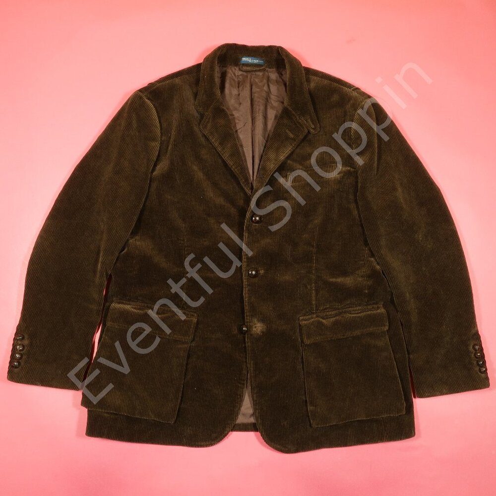 Vintage Polo Ralph Lauren 3/2 1V Wide Whale Corduroy Blazer in Brown Size 2XL - Picture 4 of 9